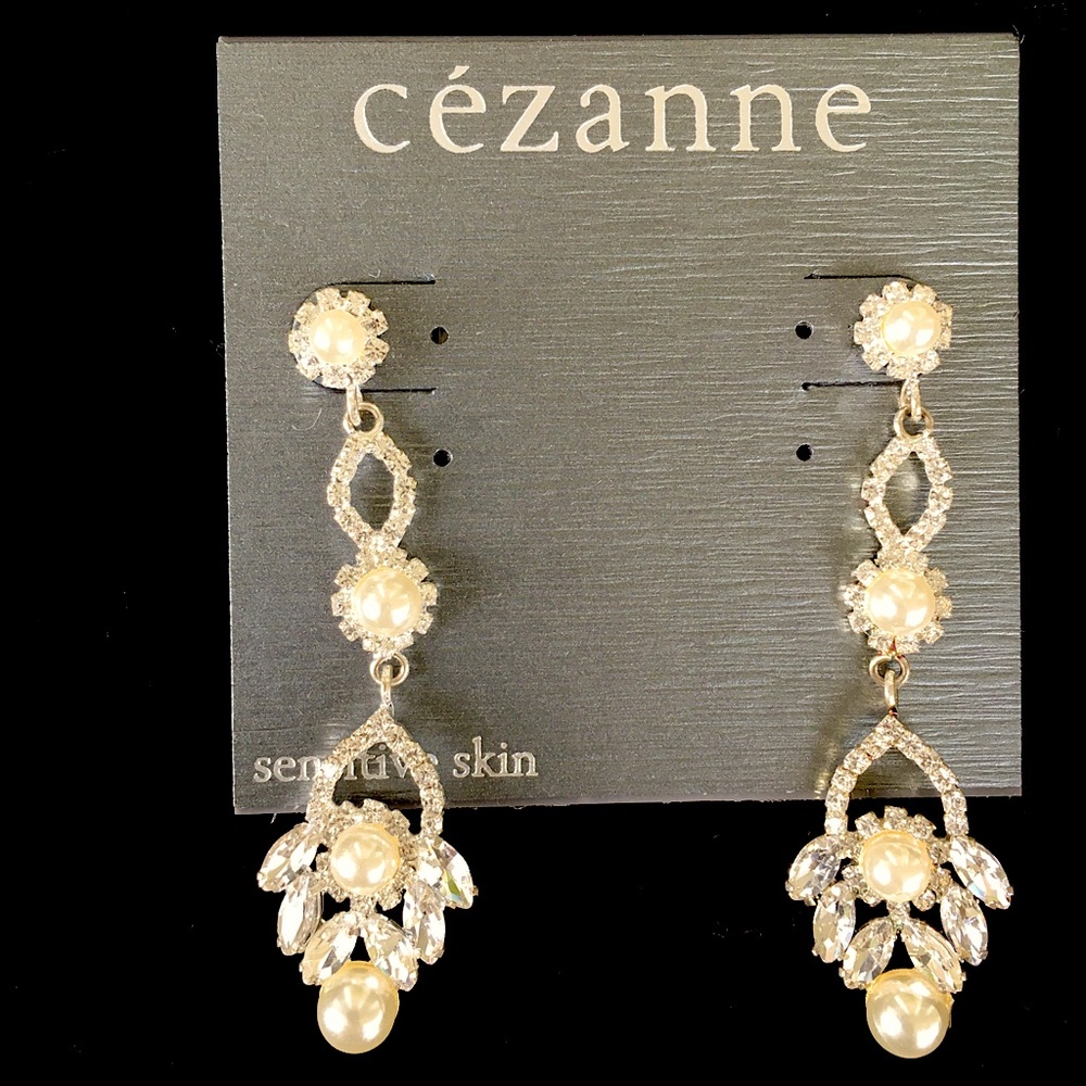 Crystal, silver antique pearl drop earrings $18.00